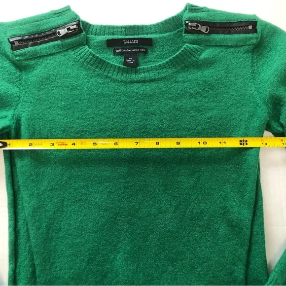 Tahari | Green Womens Wool Top With Zipper Accents | Size XS - Picture 8 of 9